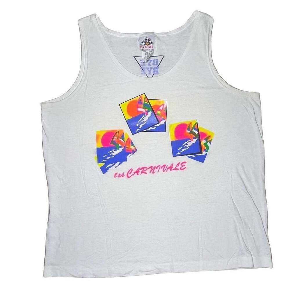Vintage 1990s Bye-Bye TSS Carnivale Carnival Cruise Line White Tank Top XL